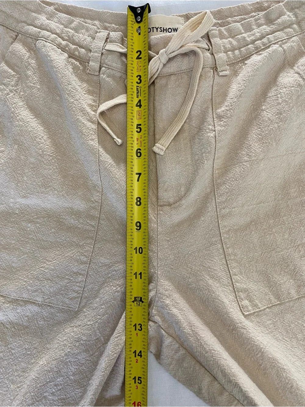 Men’s Beotyshow Beige Drawstring Linen-Blend Pants